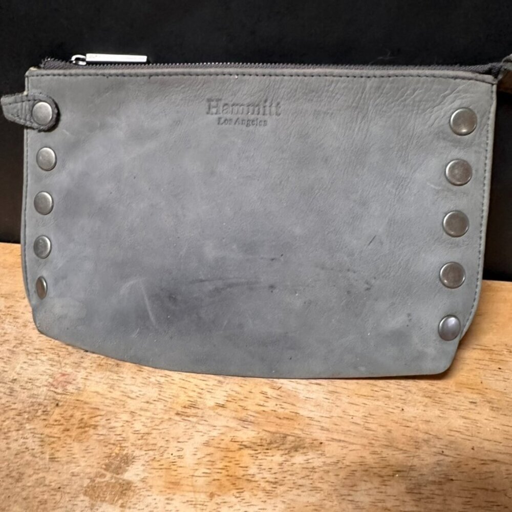 Hammitt of Los Angelos Cosmetic Bag Pouch Insert Gray Leather Studded Case